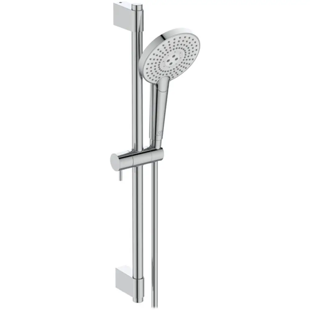 Brausekombi von Ideal Standard mit Handbrause und Halterung, verchromte Oberfläche, zur Wandmontage geeignet.